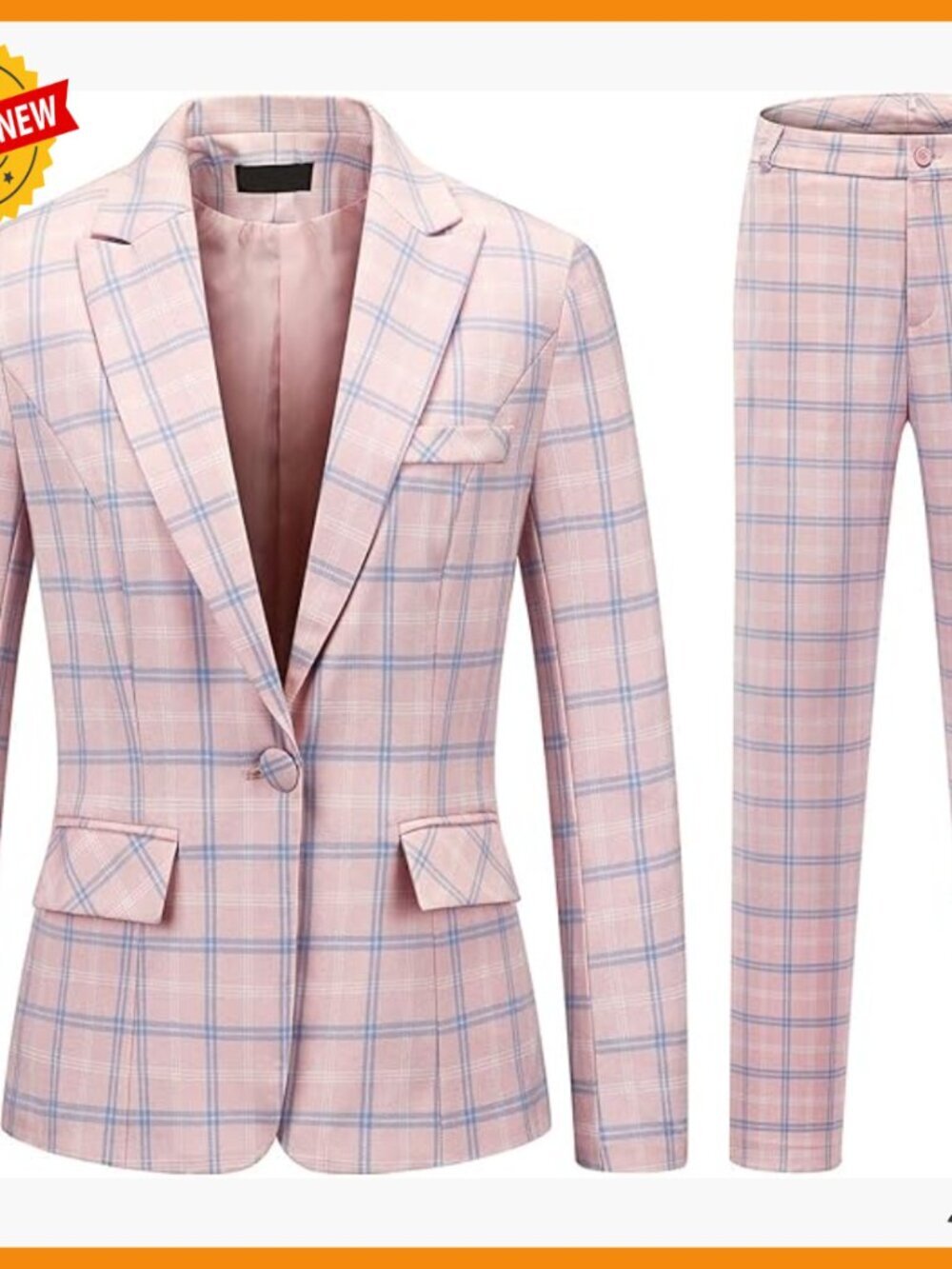 Women's Plaid Blazer Pant Suit Set Professional Office Business Attire